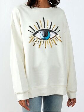 South Parade Women’s Cream Evil Eye Cotton Graphic Sweatshirt